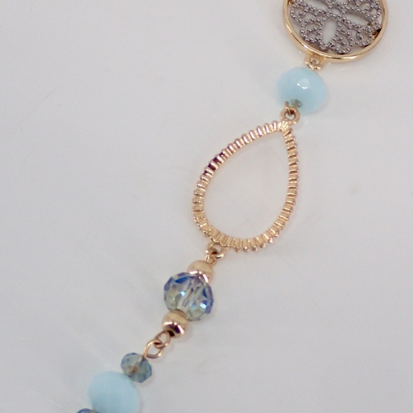 Gold & Silver Tone Aquamarine & Blue Beaded Chain Necklace Classic Work Wear 32" - Picture 4 of 9